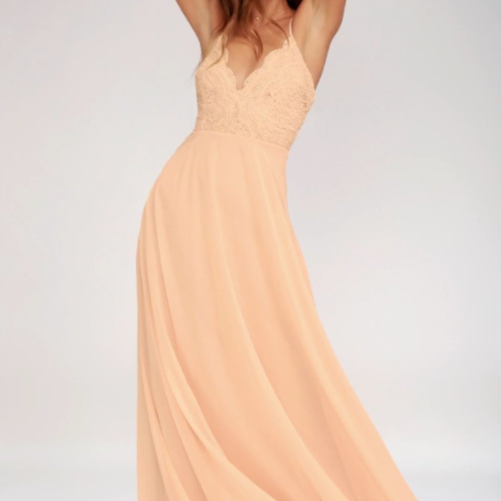 Lulu's Madalyn Blush Lace Bridesmaid Dress